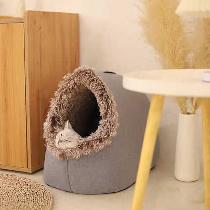 Maison-coussin d’hiver pour chat – Nid chaud épaissi, design grotte ultra-confort