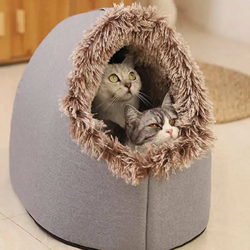 Maison-coussin d’hiver pour chat – Nid chaud épaissi, design grotte ultra-confort