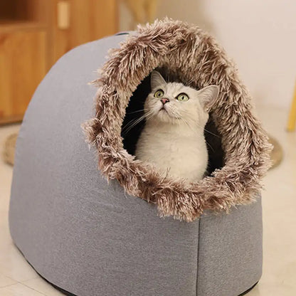 Maison-coussin d’hiver pour chat – Nid chaud épaissi, design grotte ultra-confort