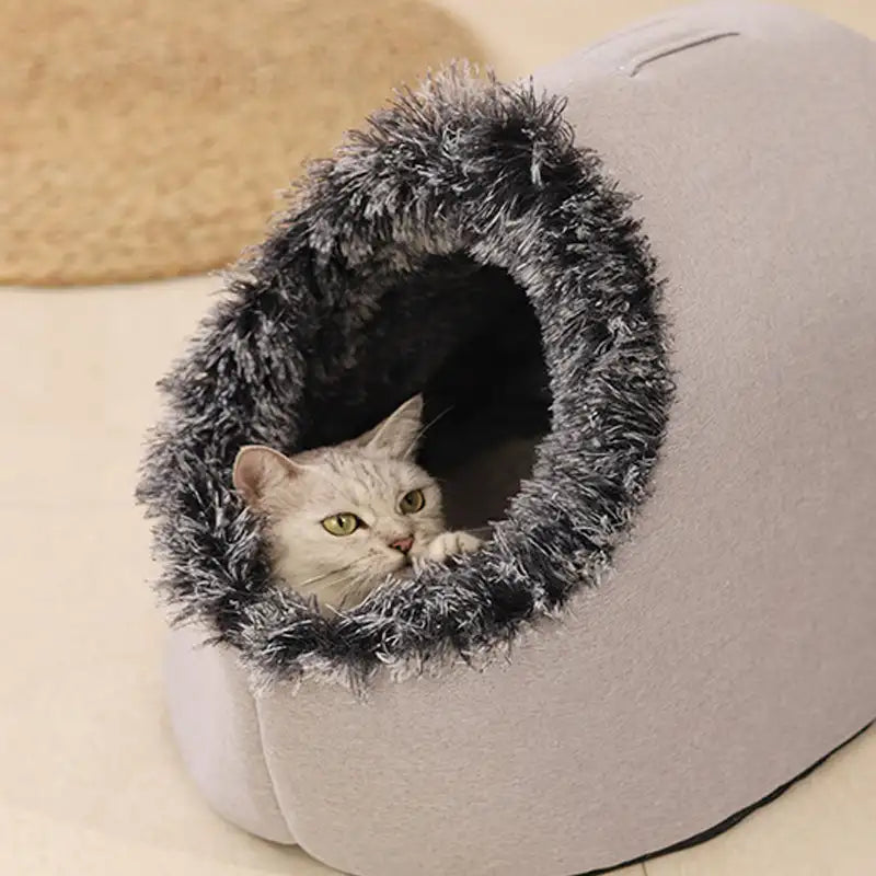 Maison-coussin d’hiver pour chat – Nid chaud épaissi, design grotte ultra-confort